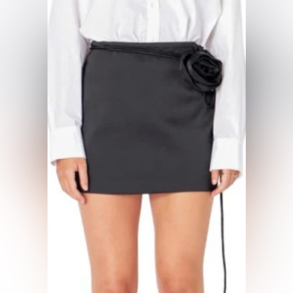 Endless rose black satin mini skirt with rose detail XS